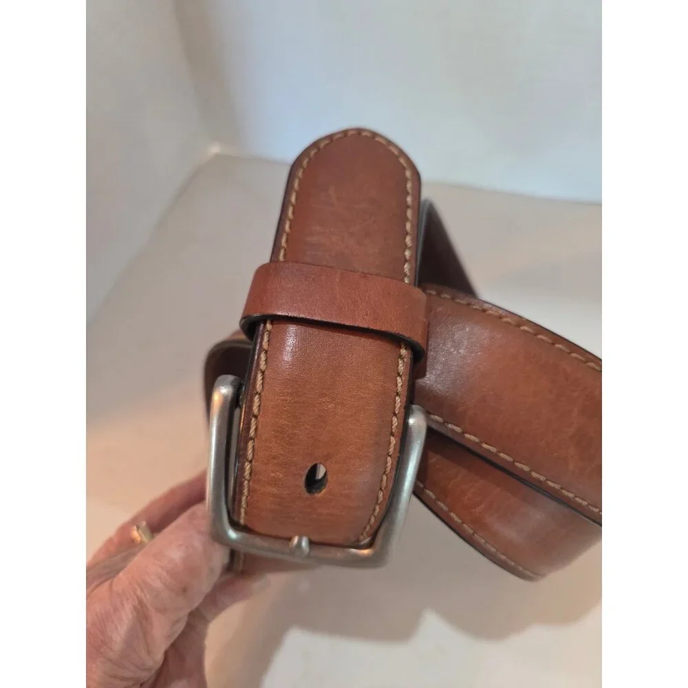 Fossil Mens Aiden Belt Sz 44‎ Deep  Brown Genuine Leather Antique Nickle Buckle